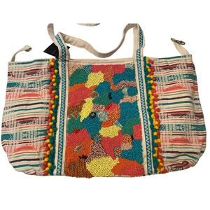 NWT AMERICA & BEYOND Coral Reef Embellished Tote Beach Bag Purse Beaded Fabric